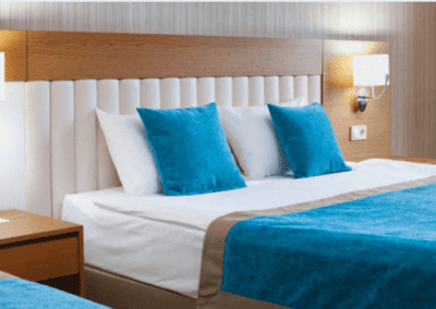 Blue and white bed